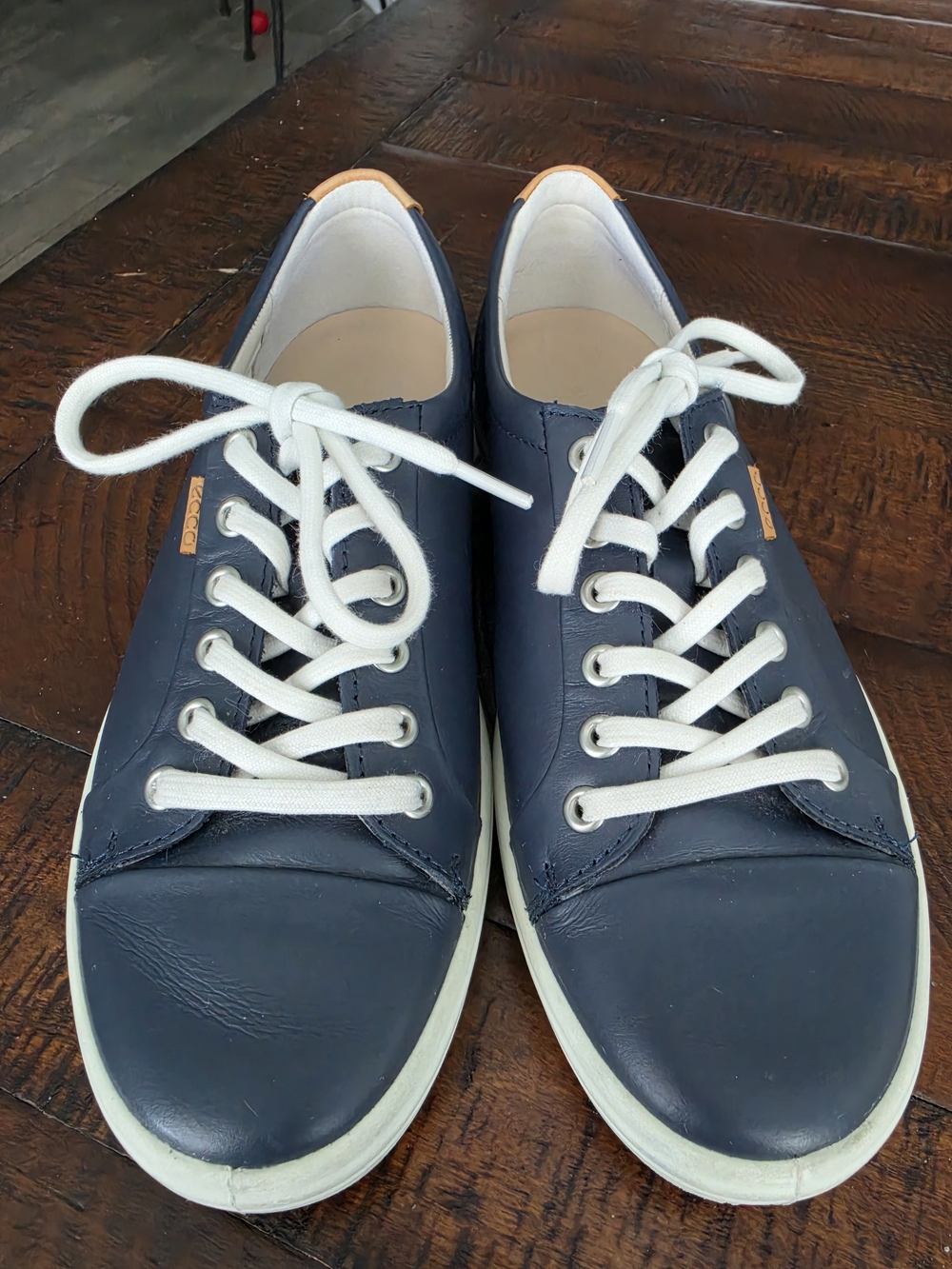 ECCO Ladies' Casual Navy Leather Sneakers with White Laces